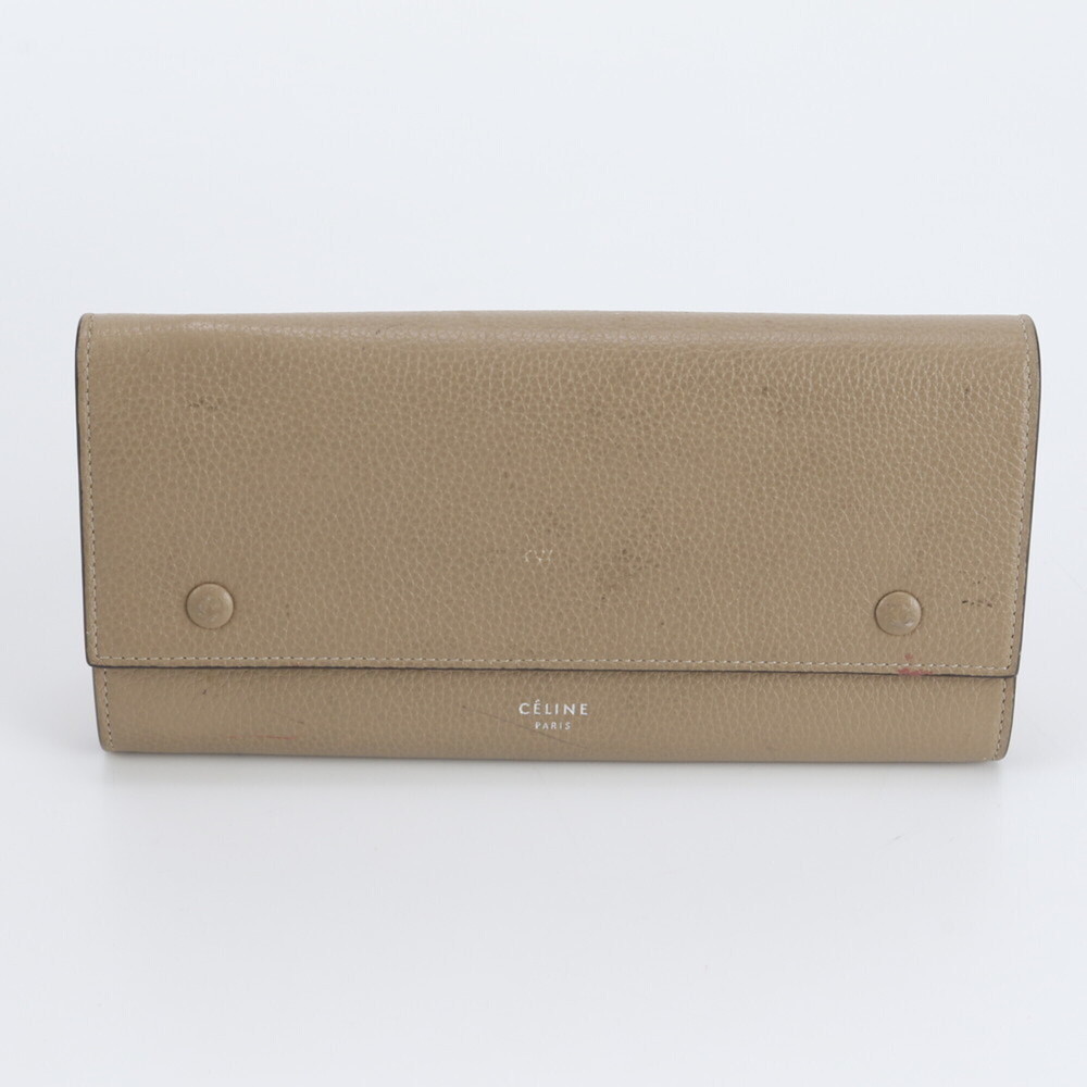 Celine Large Flap Leather Long Wallet, Bi-fold Brand Name, Women's